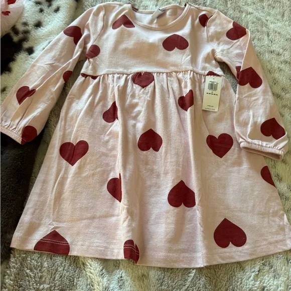 Adorable Heart Print Toddler Girls Dress Set 3T - Picture 4 of 5
